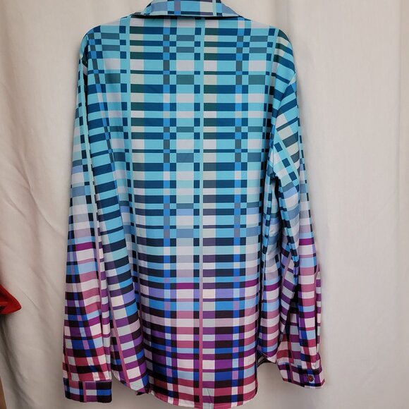 Button down blouse XL long sleeves colorful plaid Women's Polyester Ombre - Picture 10 of 10